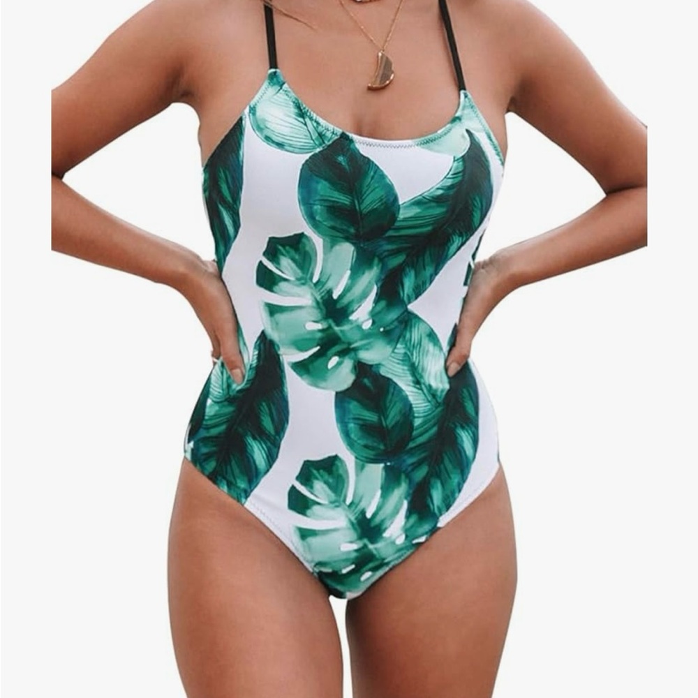 Cupshe Green Leaf Print One Piece Swimsuit